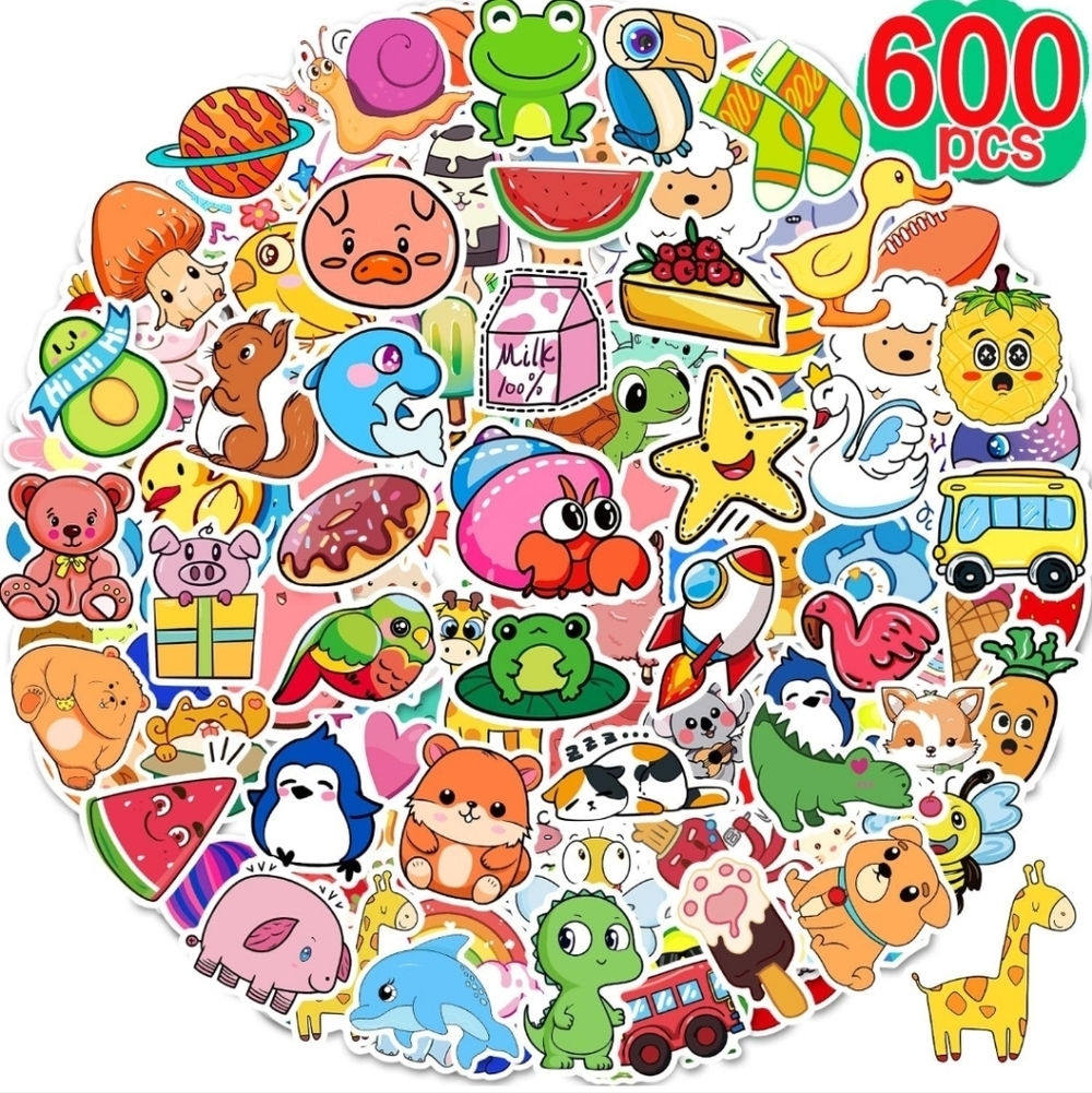 Colorful Animal and Object Sticker Set - 600 pcs